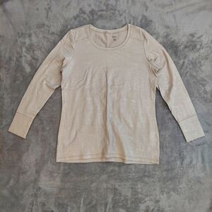Silver Long Sleeve T-Shirt Top, sz L, a.n.a. Brand, Cotton/Modal/Spandex